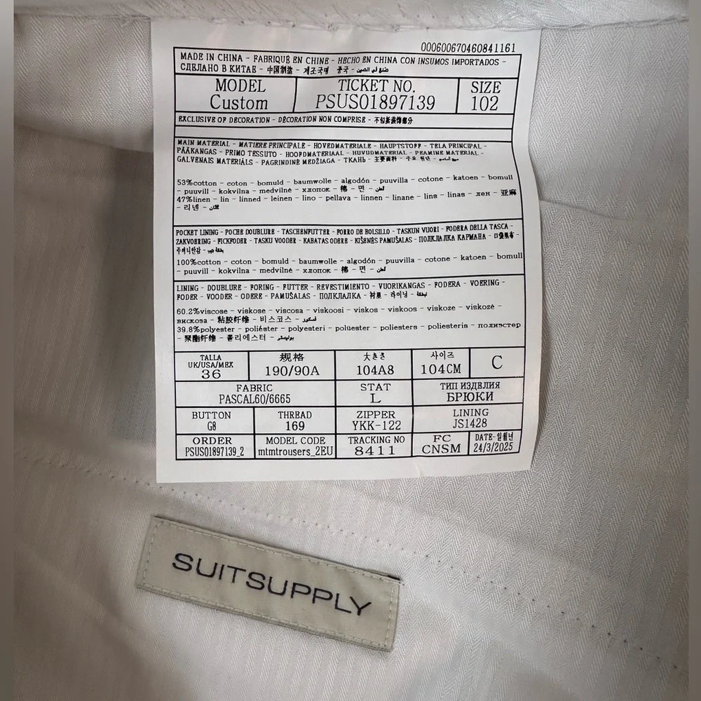 New, SUITSUPPLY Custom Made Men’s Trousers size 36x35 - Picture 4 of 10